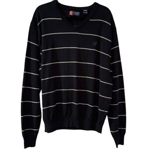 Chaps Black and White Striped V Neck Sweater